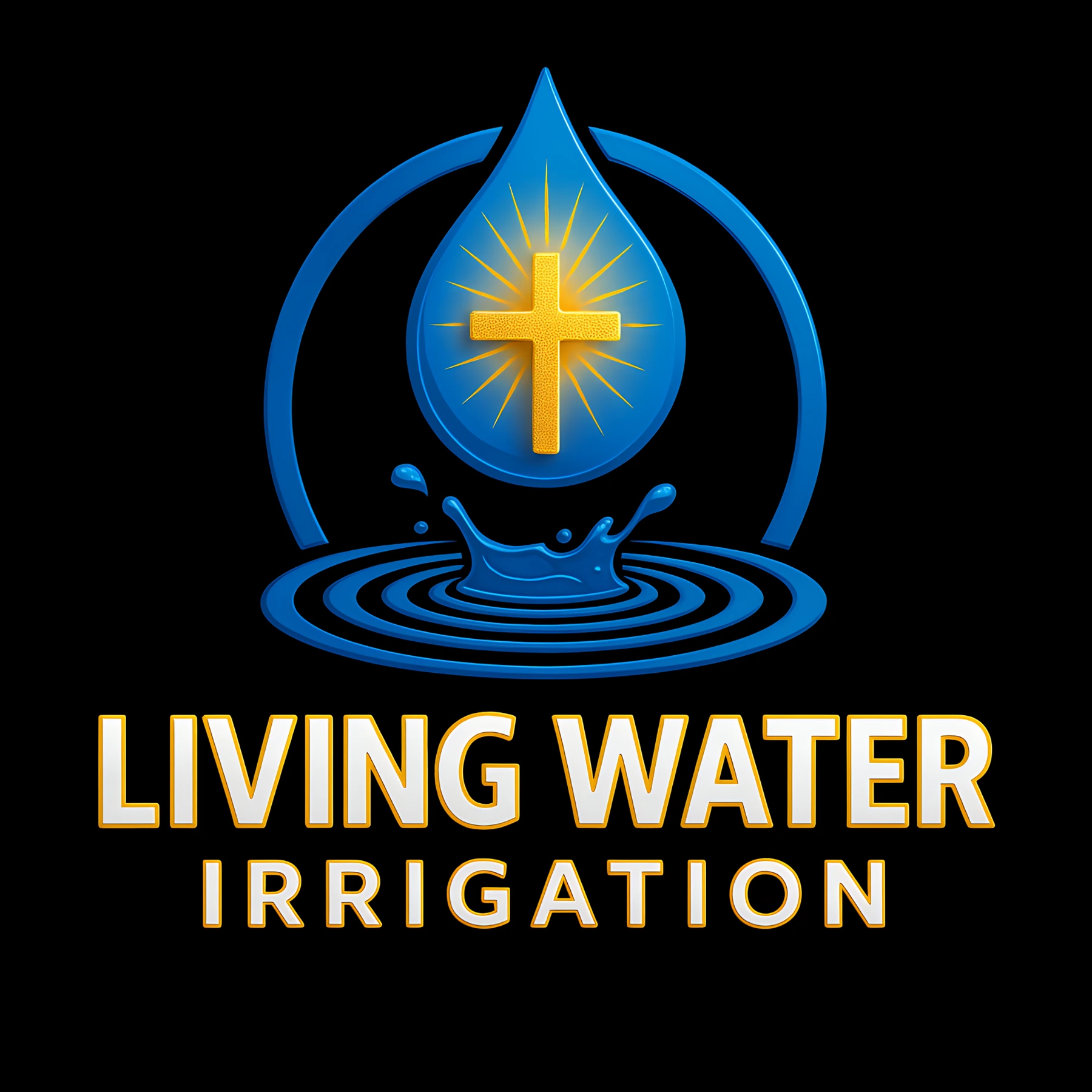 Living Water Irrigation blue and gold logo