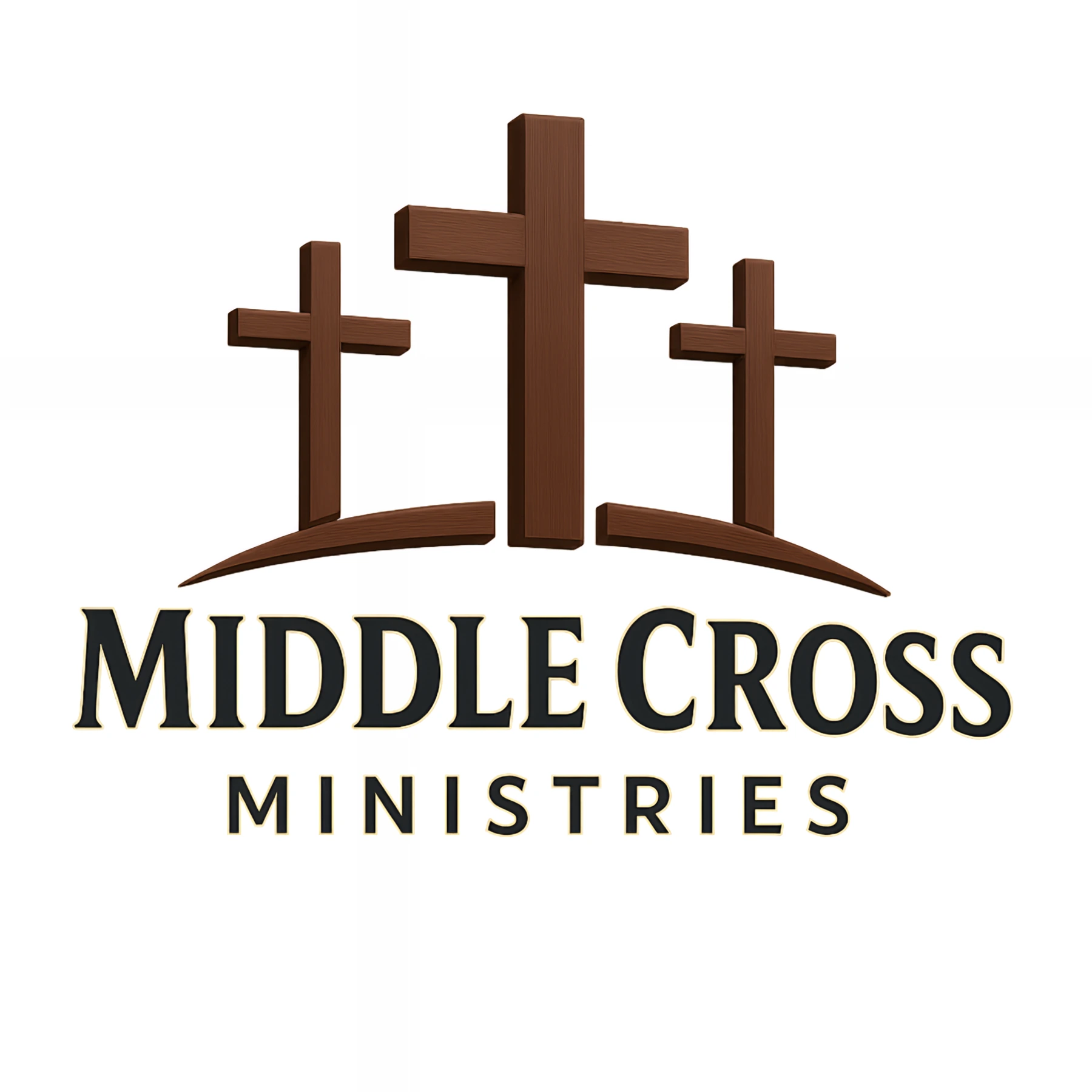 Middle Cross Ministries logo with three wooden crosses